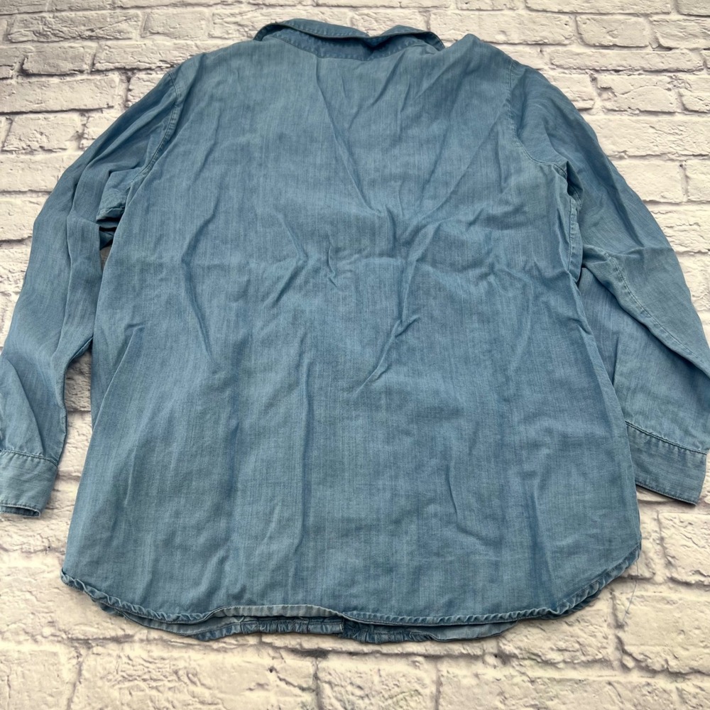 Coldwater Creek Womens XL Blue Chambray Ruffle Button Up Shirt Tencel Lyocell - Picture 4 of 9